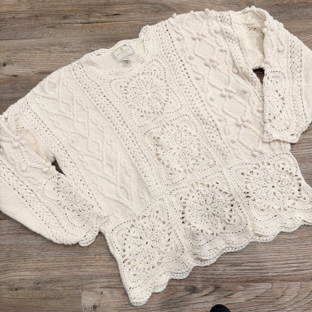 Vintage 90s Express Tricot Crochet Sweater XS Coastal Grandma Cottagecore Soft